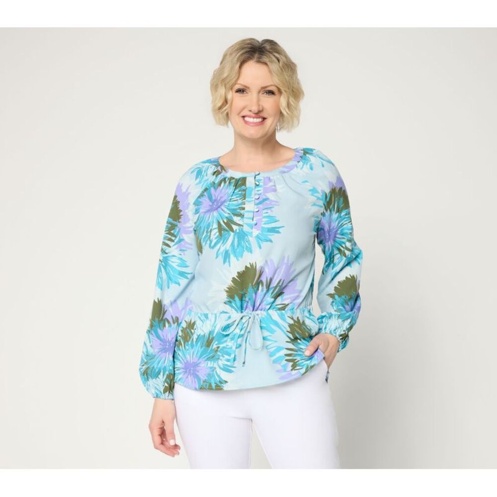 BEAUTIFUL by Lawrence Zarian Women's Top Plus Sz 5X Adjustable Waist Blue
